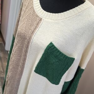 Elegant Green and Tan Colorblock Sweater